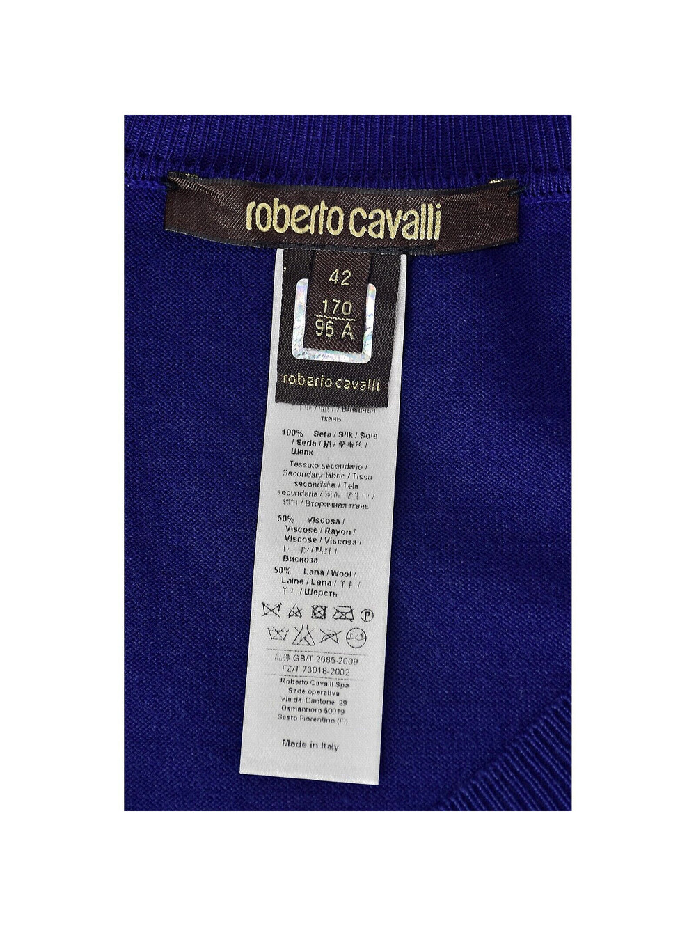 ROBERTO CAVALLI Sweater Dress w/Silk Front & Sleeves & Blue Knit Back, SZM NWOT - Picture 8 of 8